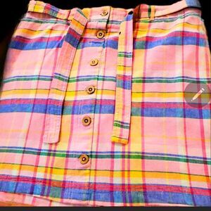 Purple & More Multicolor Plaid Linen Blend Skirt - Button Front,